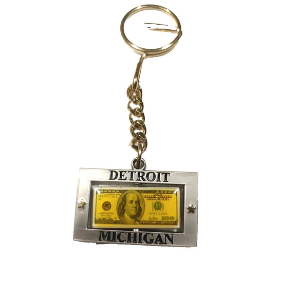 Detroit Michigan 100 Dollar Bill Spinner Metal Keychain - Picture 1 of 5